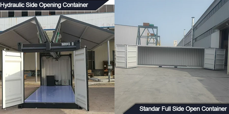 Hydraulisk sidoöppningsbehållare vs standard helsidig öppen container